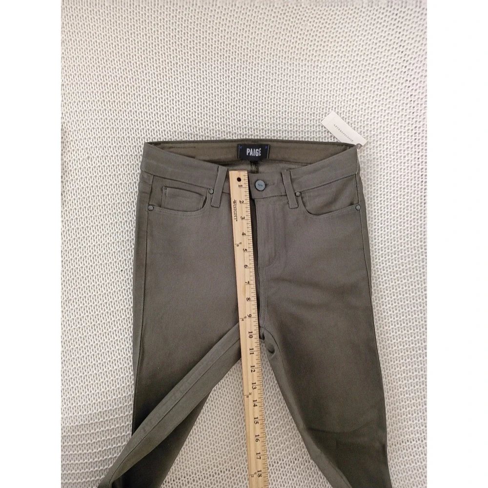 Anthro PAIGE Hoxton Ankle High Rise Coated Skinny Jeans Olive Grn 26x27 NWT $216